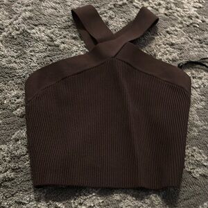 Aritzia babaton sculpt knit criss cross cropped tank brown medium